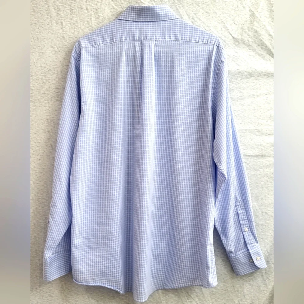 Chaps Men's Comfort Fit Wrinkle Free Blue/White‎ Plaid Dress Shirt Size 34/35